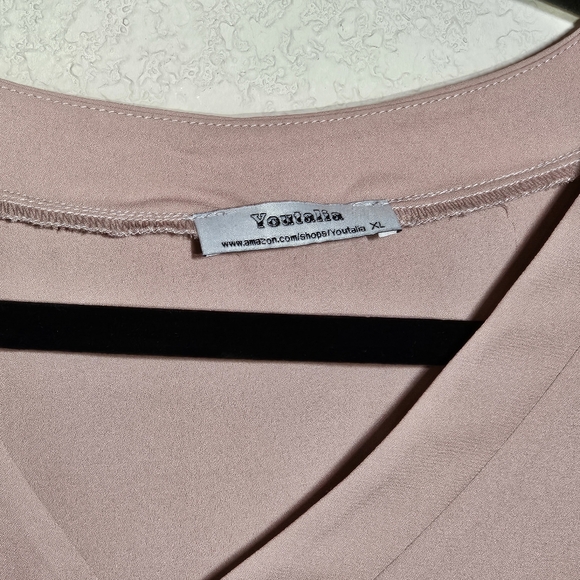 Youtali Dusty Rose XL V-Neck Blouse with Roll Tab Sleeves - Picture 3 of 6
